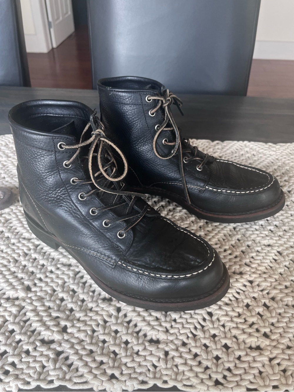 Frye Black Leather Arkansas Moc Toe Boots Size 9 Like New